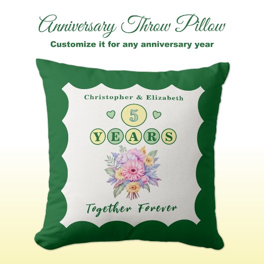 5. Jubiläumsnamen Gerbera Blume grün Kissen