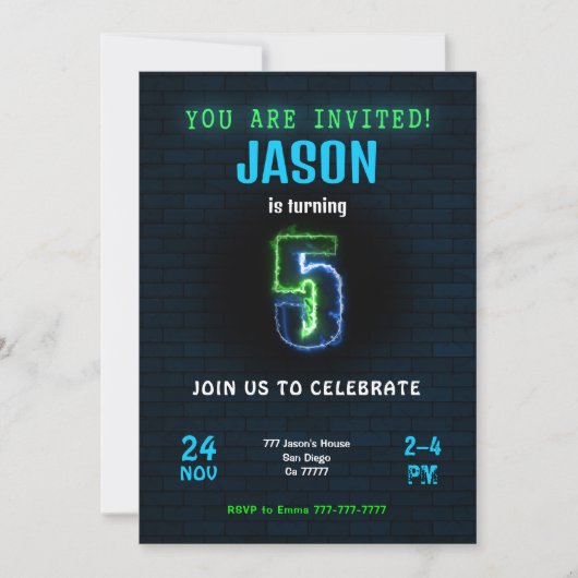 5. Junge zum Geburtstag Einladung (Vorderseite)