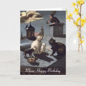 5 Katzen singen nachts auf einem Dach zur Geburtst Karte (Gelbe Blume)