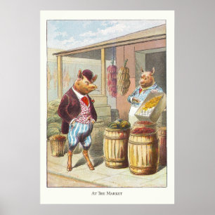 5 Kleine Schweine: auf dem Markt Poster