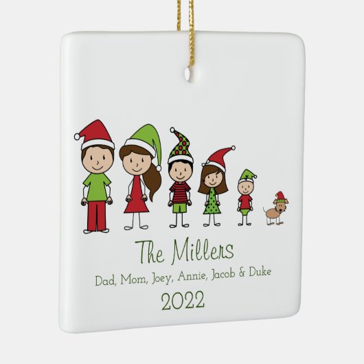 5-köpfige Familie mit Personalisiertem Hund Keramikornament (Rechts)