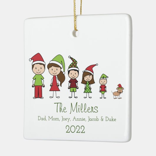 5-köpfige Familie mit Personalisiertem Hund Keramikornament (Links)