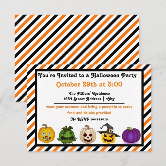 5 Kürbislaternen - Einladung des (Vorne/Hinten)