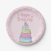 5 Layer Modern Girly Birthday Cake und Confetti Pappteller (Vorderseite)
