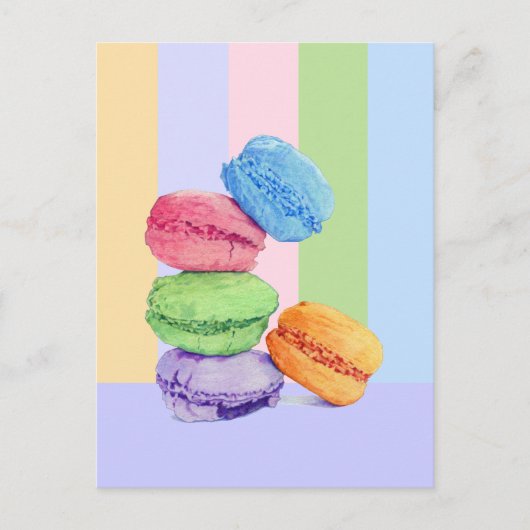 5 Macarons Streifen Postkarte (Vorderseite)