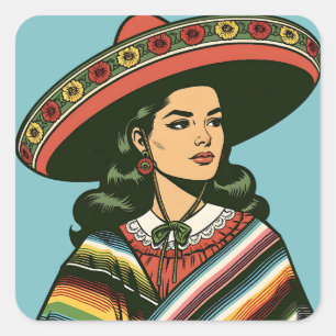 5. Mai Fiesta Retro Sarape Party-Favor Quadratischer Aufkleber