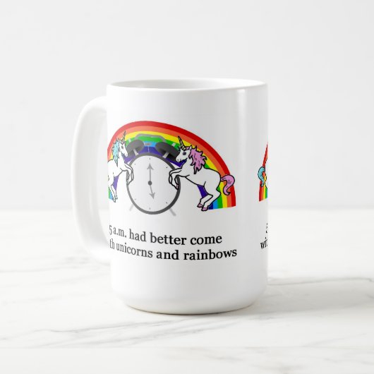 5 morgens benötigt Einhörner Kaffeetasse (Vorderseite Links)