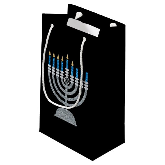 5. Nacht Hanukkah Glitzer Kleine Geschenktasche Kleine Geschenktüte (Rückseite Schrägansicht)