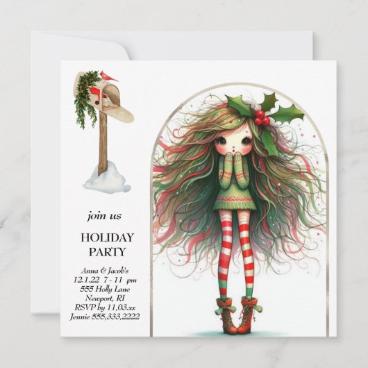 *~* 5 Niedlich AP97 Süße Frau Elf Stehend Einladung (Vorderseite)