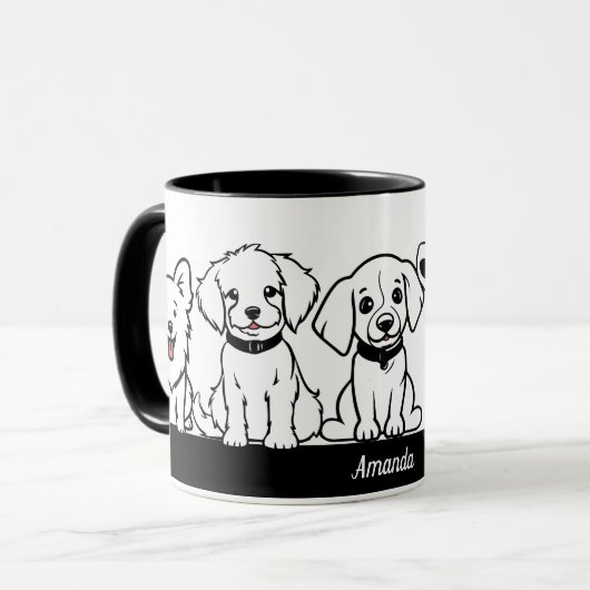 5 Niedliche Hunde Personalisierter Name Tasse (Vorderseite Links)