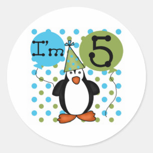 5. Penguin Geburtstag Runder Aufkleber