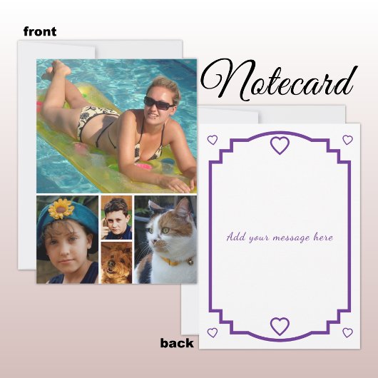 5 photo add message purple text flat note card dankeskarte