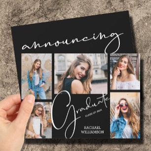 5 Photo Black Graduation Announcements Einladung