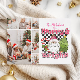  5 Photo Checkered Merry & Bright Christmas Feiertagskarte