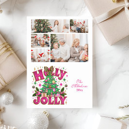 5 Photo Glitter Leopard Bow Holly Jolly Feiertagskarte