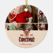 5 Photo Plaid Reindeer Baby First Christmas  Keramik Ornament (Vorne)