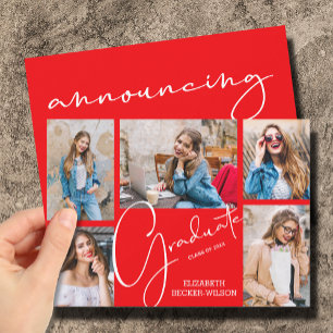 5 Photo Red Graduation Announcements Einladung