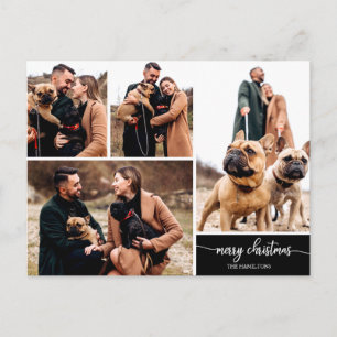 5 Photos Collage Stylish Merry Christmas Black Postkarte