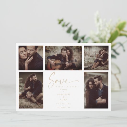 5 Photos White Chic Trendy Collage Wedding Covid19 (Stehend Vorderseite)