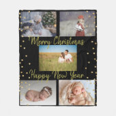 5 Pics Family Collage Gold Script Weihnachten Fleecedecke (Vorderseite)