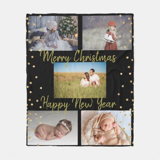 5 Pics Family Collage Gold Script Weihnachten Fleecedecke (Vorderseite)