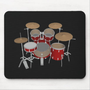5 Piece Drum Set - Red Drums - Black Mousepad