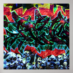 5 Point New York Skulls Graffiti Poster