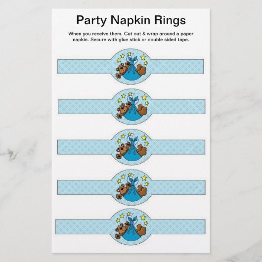 5 pro Blatt Baby Boy Dusche Papier Napkin Rings (Vorne)