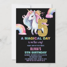 5. Rainbow Unicorn Geburtstag Einladung Wassercolo