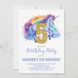 5. Rainbow Unicorn Geburtstag Einladungen