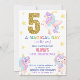 5. Rainbow Unicorn Geburtstag Einladungen Fliegen