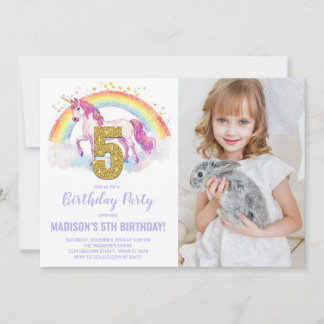 5. Rainbow Unicorn Geburtstag Einladungen Foto