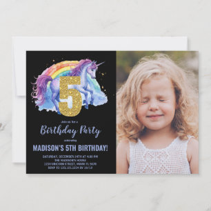 5. Rainbow Unicorn Geburtstag Einladungen Foto
