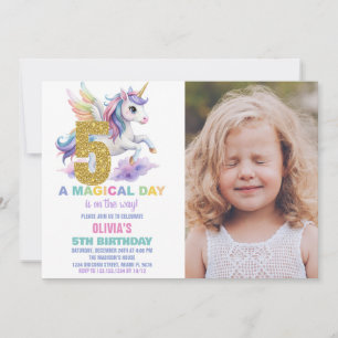 5. Rainbow Unicorn Geburtstag Einladungen mit Foto