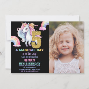 5. Rainbow Unicorn Geburtstag Einladungen mit Foto