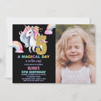 5. Rainbow Unicorn Geburtstag Einladungen mit Foto