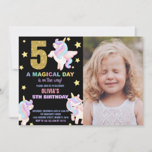 5. Rainbow Unicorn Geburtstag Einladungen mit Foto