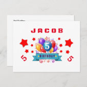 5. Rett Geburtsdatum: Balloons and Stars S01H Ankündigungspostkarte (Vorne/Hinten)