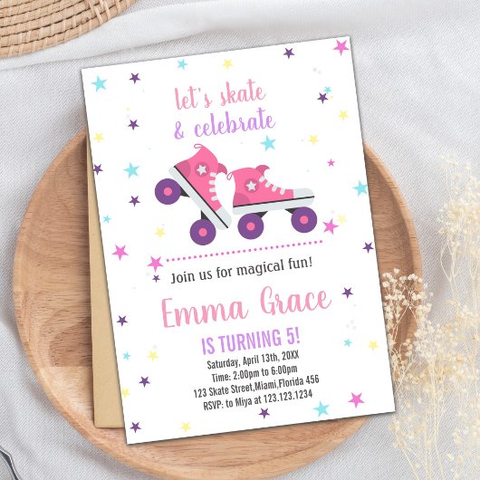 5. Rosa Lila Skaten Geburtstagseinladungen Einladung