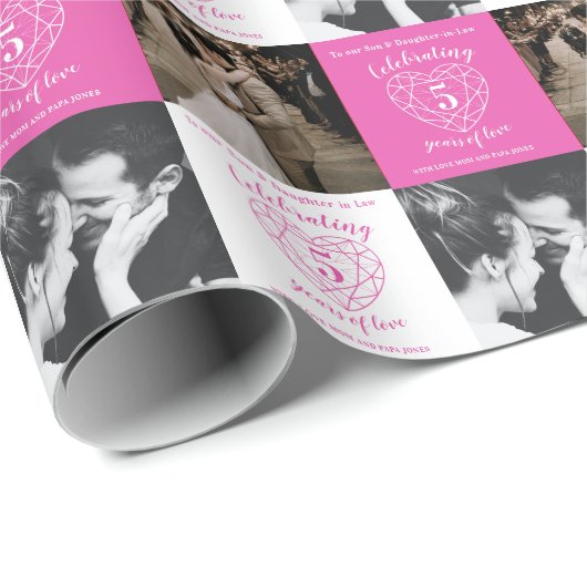 5. Rosa Turmaline Hochzeit Jubiläum 2 Fotos Geschenkpapier (Rolleneckpunkt)