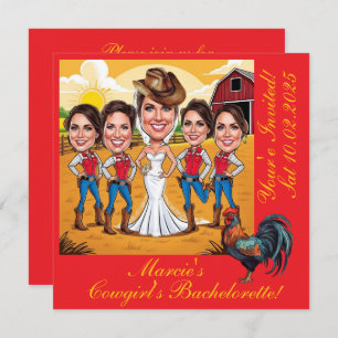 5 Rustikale Cowgirl Karikaturen Bachelorette Einladung