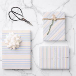 5 Streifen in hellblau und beige Geschenkpapier Set