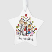 5-Strichmännchen-Familie mit Hunde-Akrylverzierung Ornament (Vorderseite)