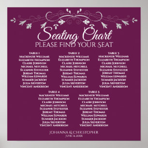 5 Tabelle Cassis Lila Chic Hochzeitskarte Poster