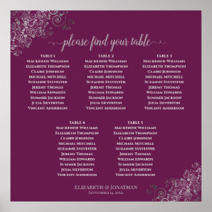 5 Tabelle Cassis & Silver Wedding Seating Chart Poster