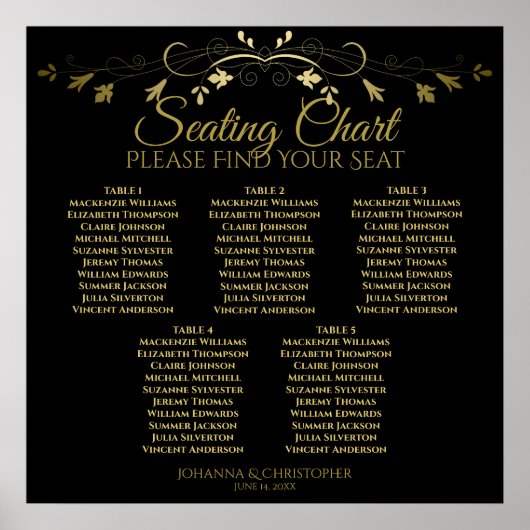 5 Tabelle Elegantes Gold & Black Wedding Seating C Poster (Vorne)