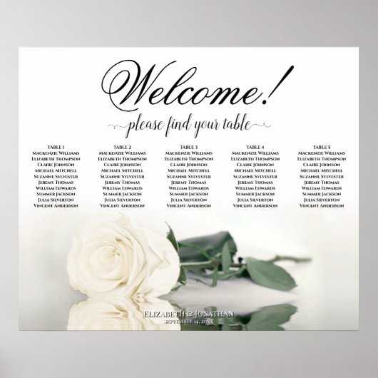 5 Tabelle Elegantes White Rose Hochzeitstabelle Poster (Vorne)