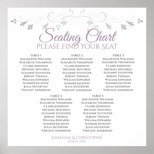 5 Tabelle Lila & grau Hochzeitsstift Poster (Vorne)
