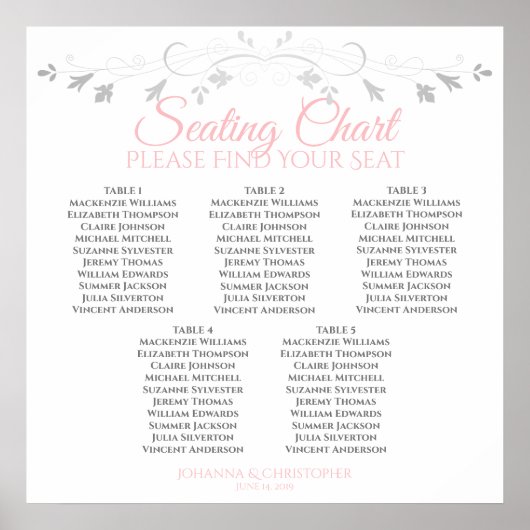5 Tabelle Rosa und Grau für die Hochzeitssitze Poster (Vorne)