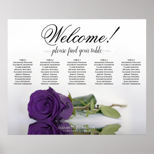 5 Tabelle Royal Lila Rose Hochzeitskarte Poster (Vorne)